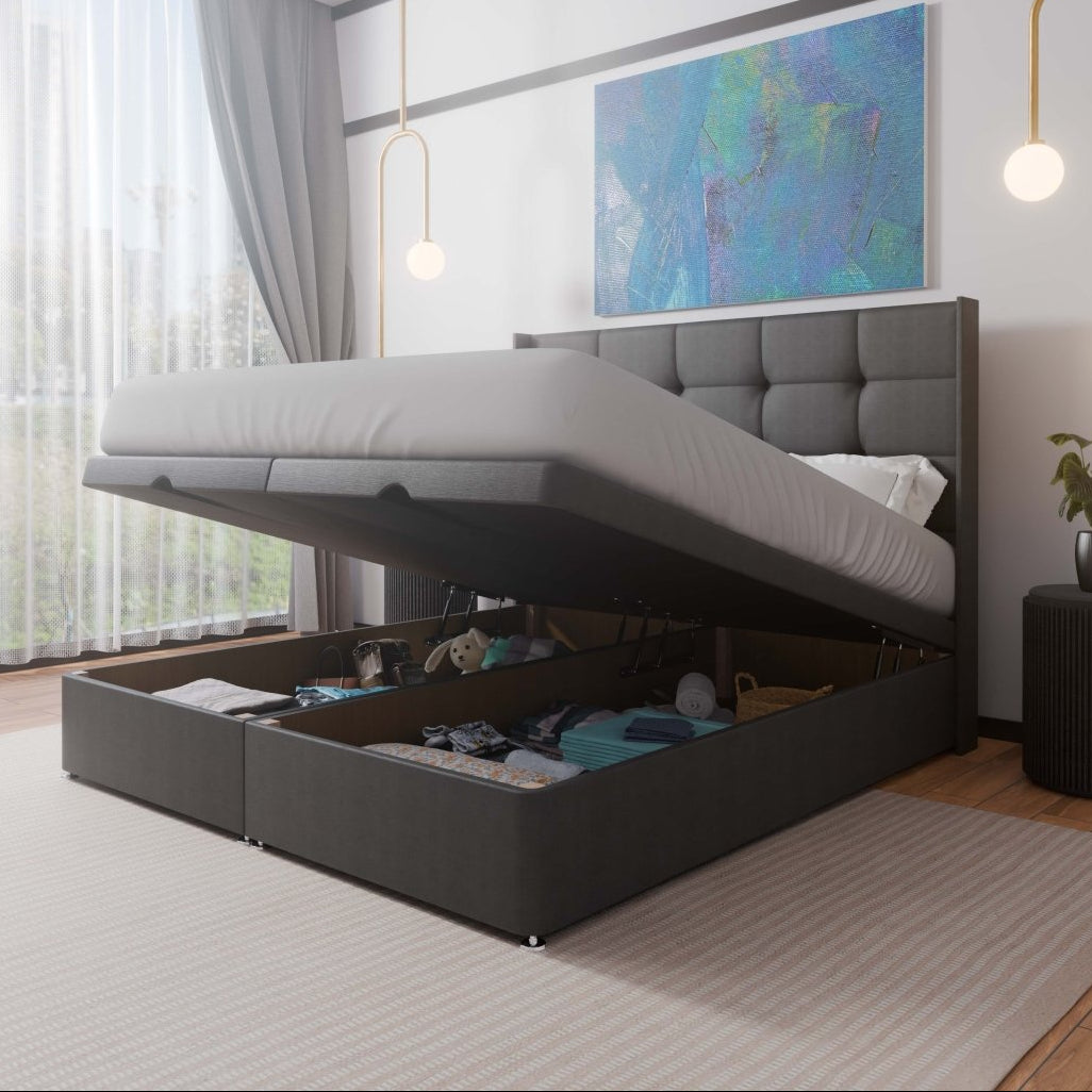 Atlanta Winged End Lift Ottoman Storage Divan Bed and Floor Standing Headboard