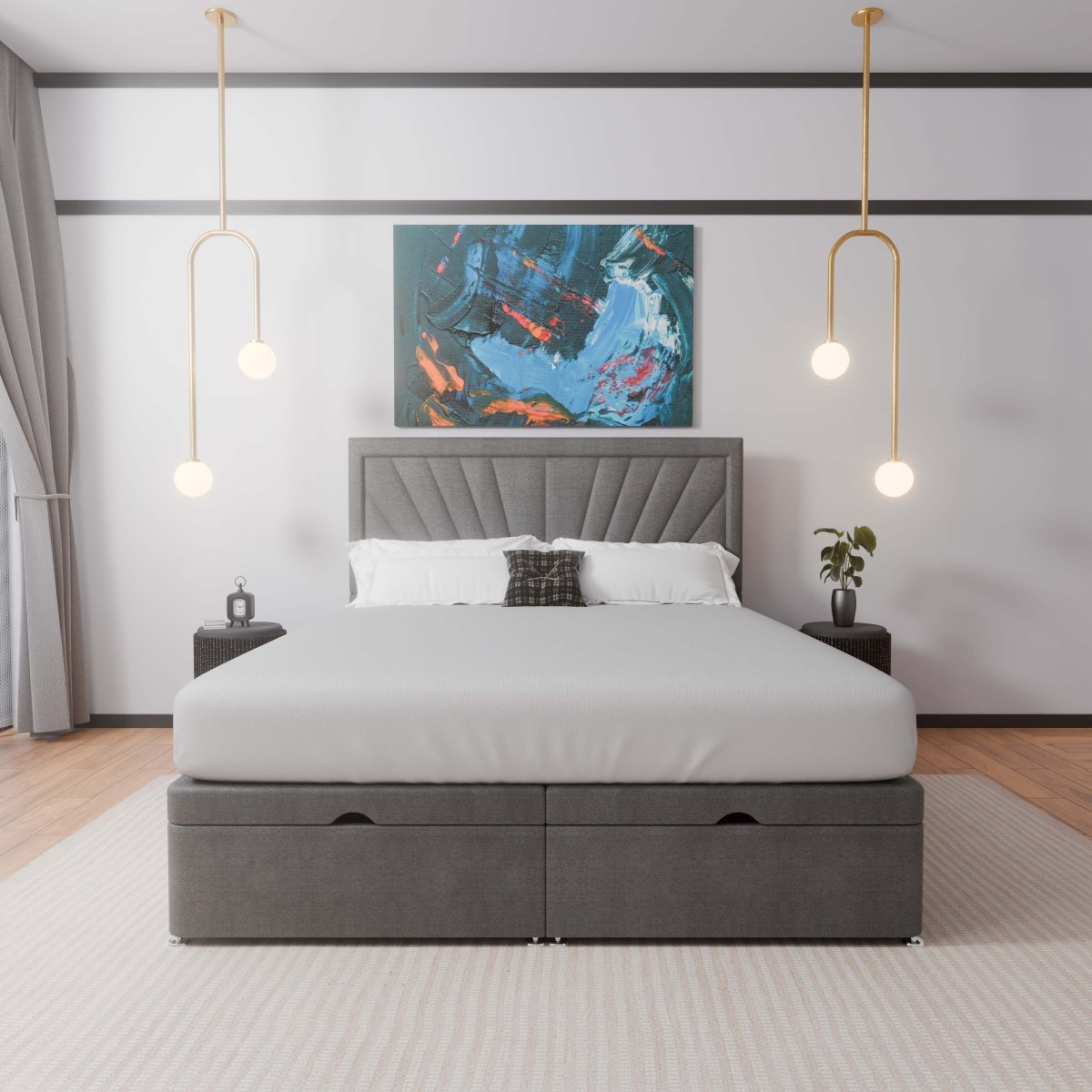 Nevada End Lift Ottoman Storage Divan Bed and Framed Headboard