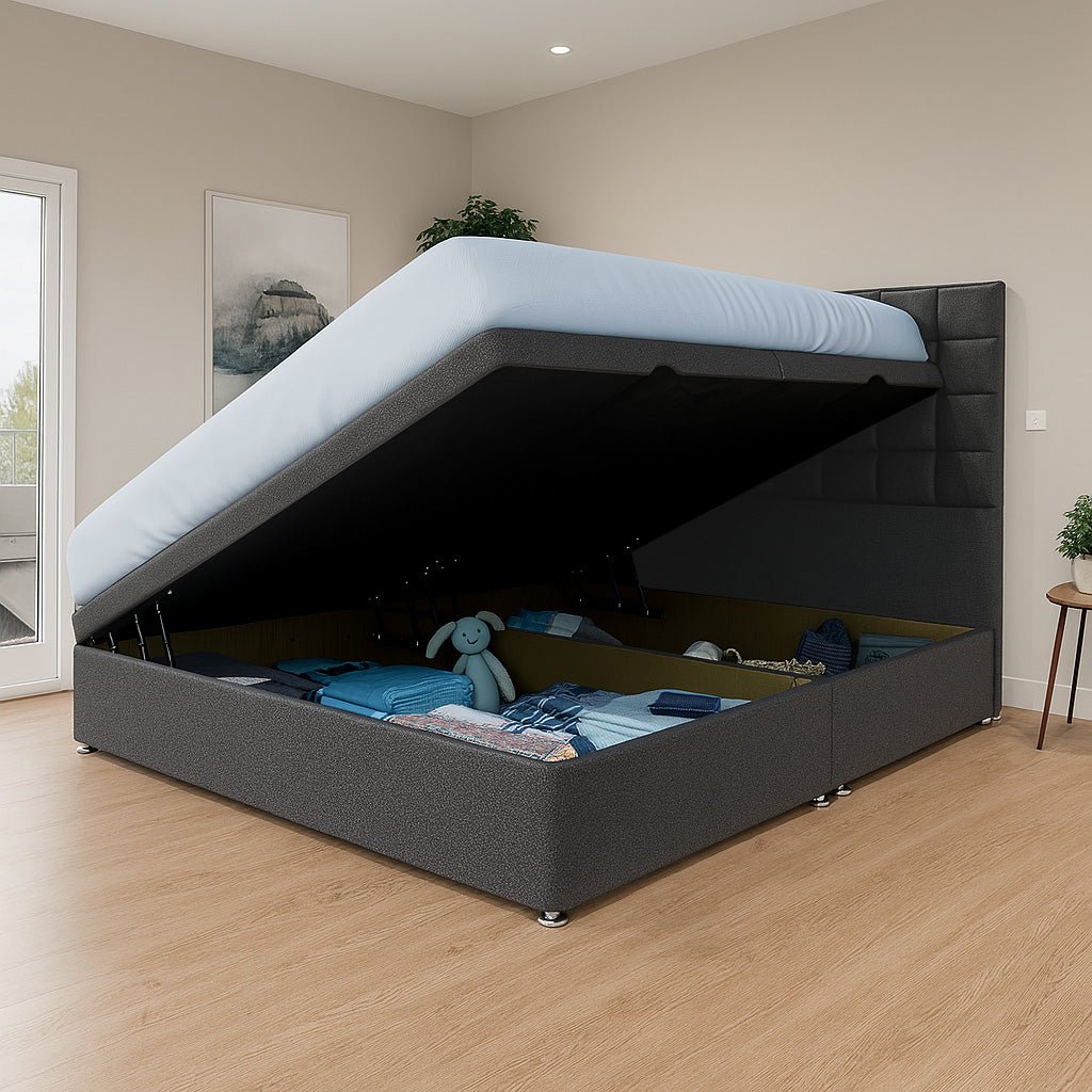 Prague Side Lift Ottoman Storage Divan Bed and Headboard