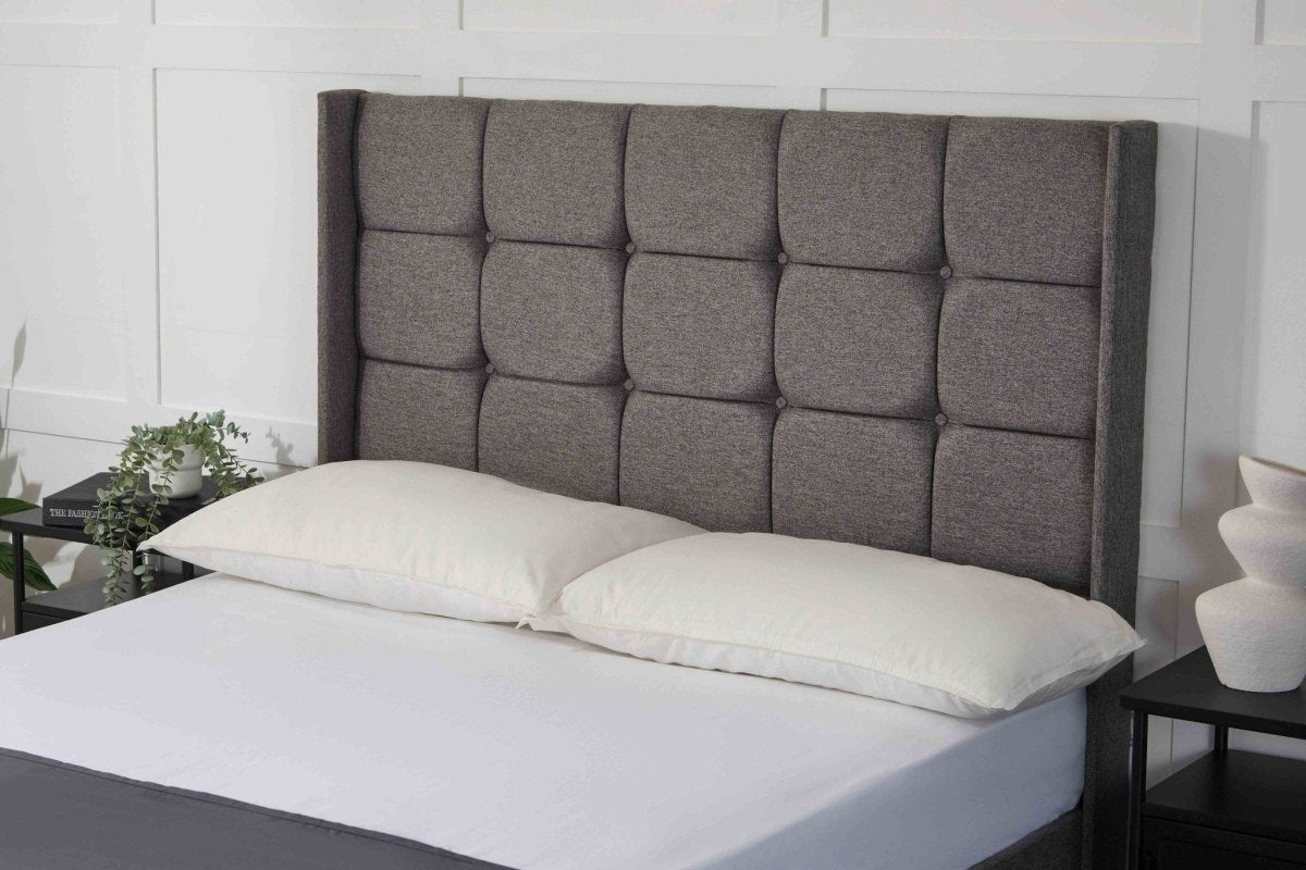 Somna Atlanta Winged Floor Standing Upholstered Headboard - headboard - 2'6 Small Single - Matching Upholstered Buttons - SOMNA Beds