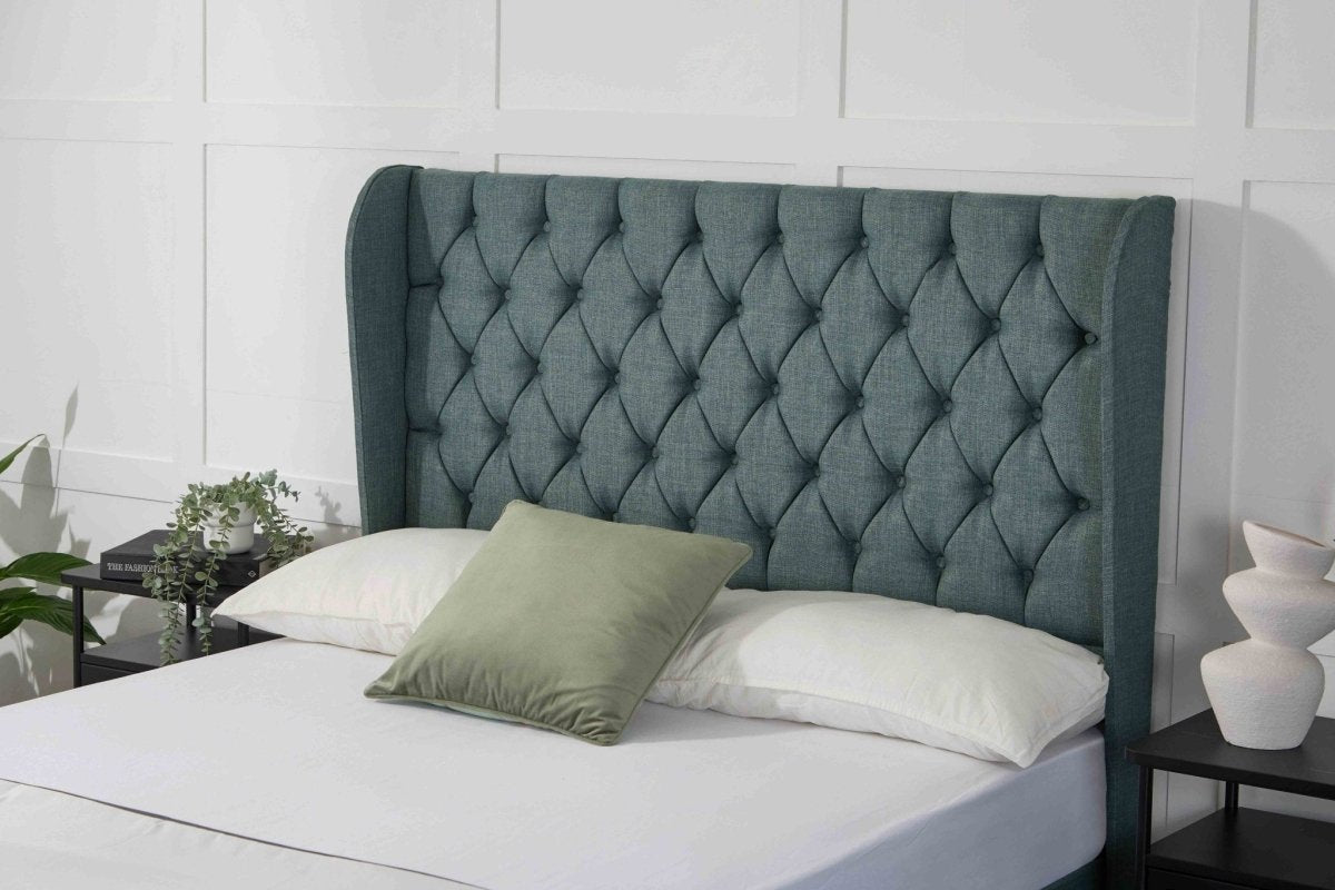 Somna Manhattan Winged Floor Standing Upholstered Headboard - headboard - 2'6 Small Single - Matching Upholstered Buttons - SOMNA Beds