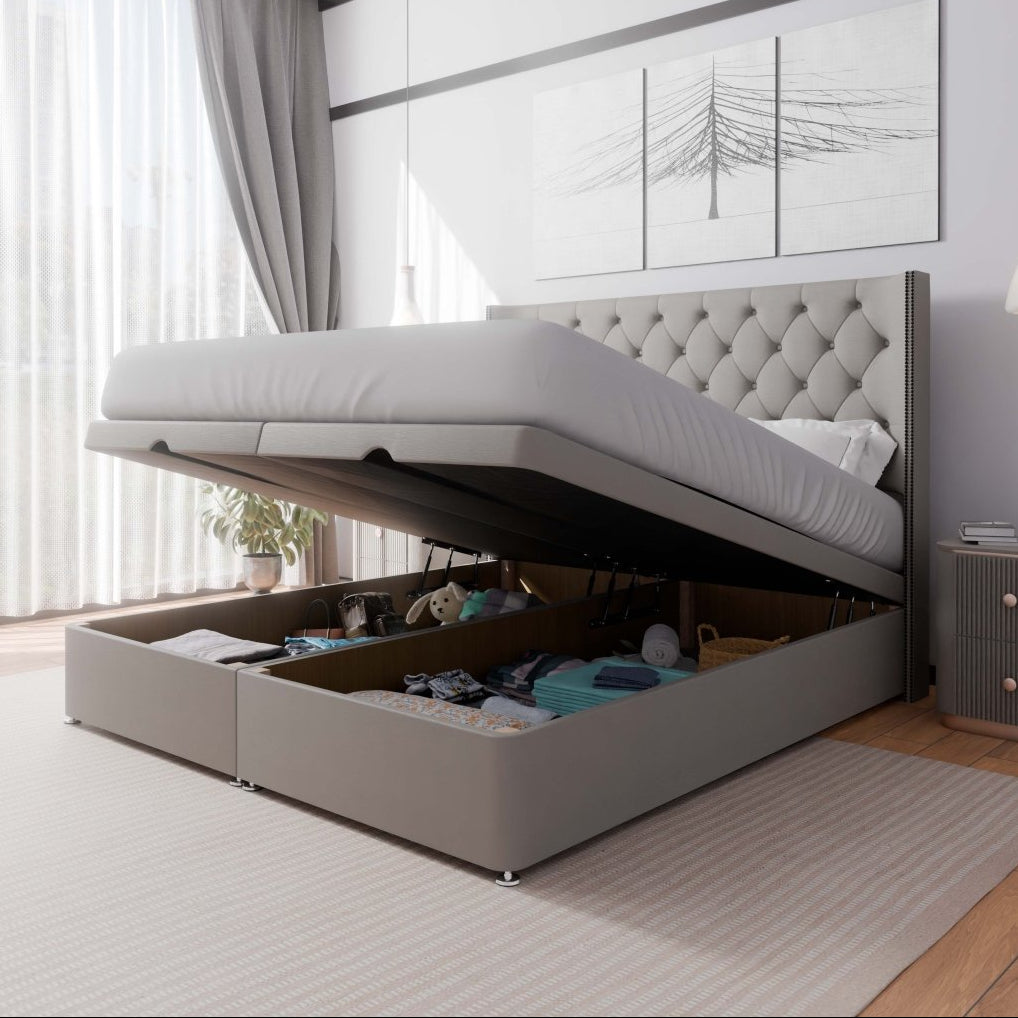 Washington Winged End Lift Ottoman Storage Divan Bed and Floor Standing Headboard