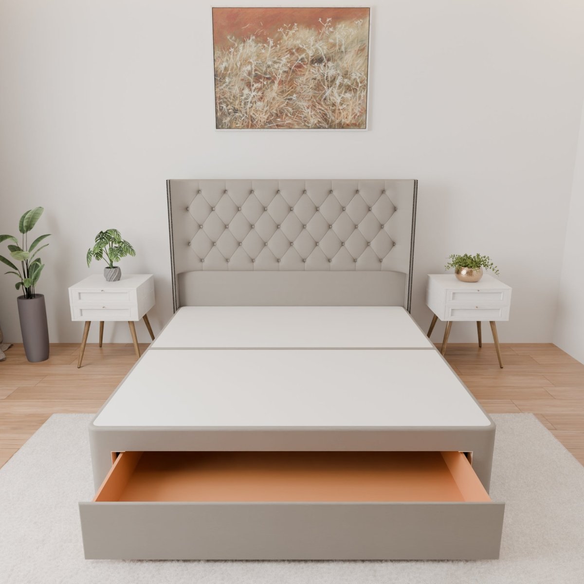 Washington Winged Floor Standing Headboard With Divan Bed Base