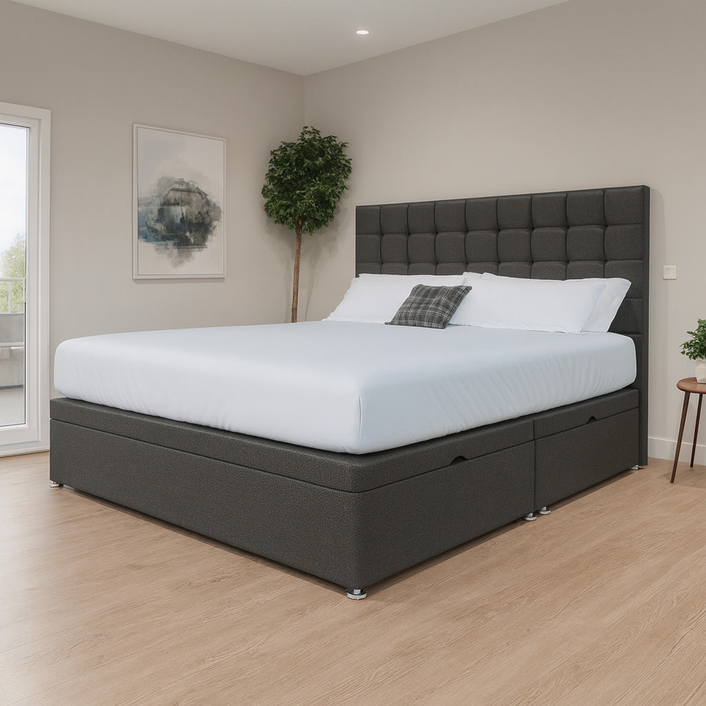 Prague Side Lift Ottoman Storage Divan Bed and Headboard
