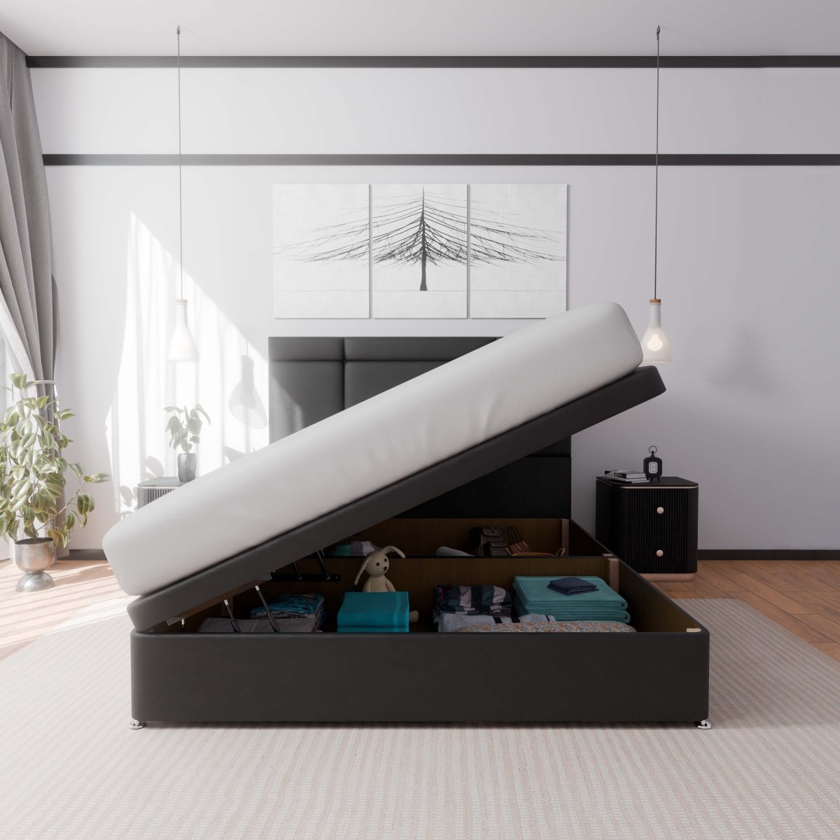 Miami Side Lift Ottoman Storage Divan Bed and Headboard