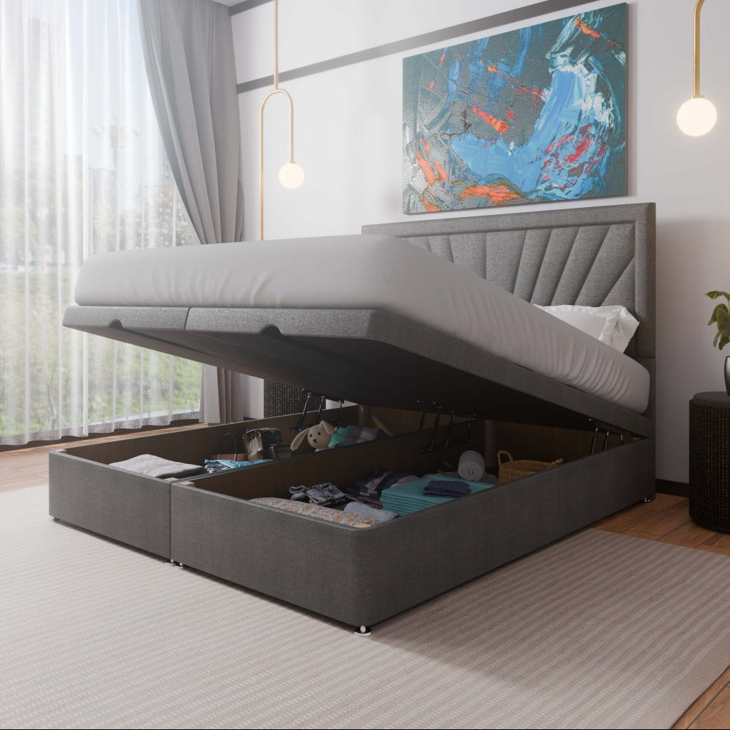 Nevada End Lift Ottoman Storage Divan Bed and Framed Headboard