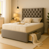 New York Divan Bed Base with Floor Standing Buttoned Headboard