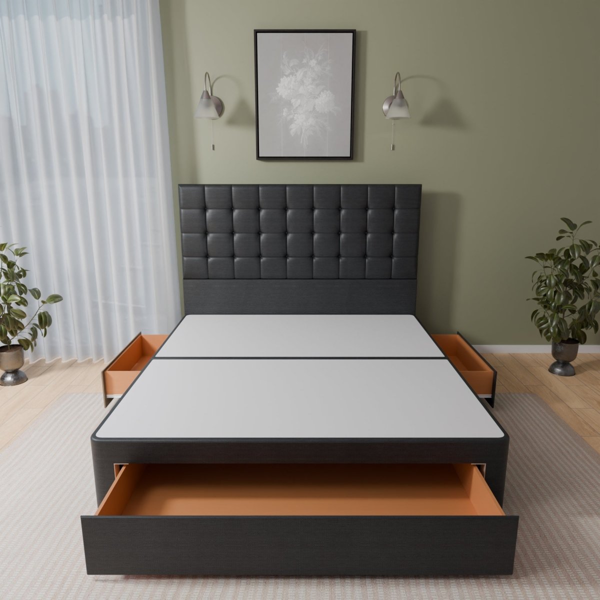 Prague Floor Standing Headboard With Divan Bed Base