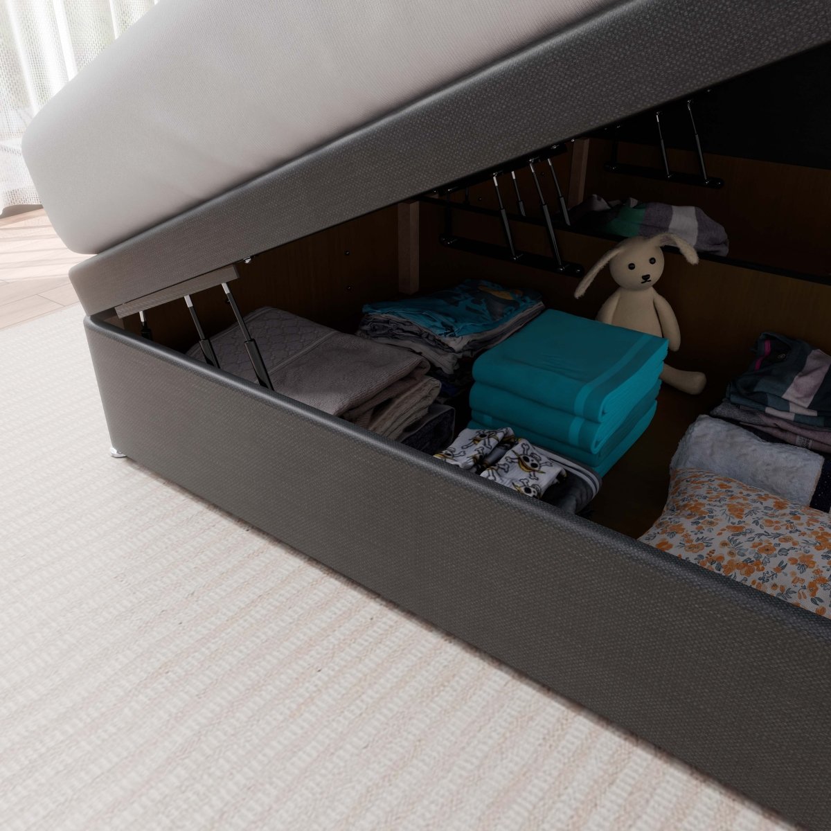 Prague Side Lift Ottoman Storage Divan Bed and Headboard