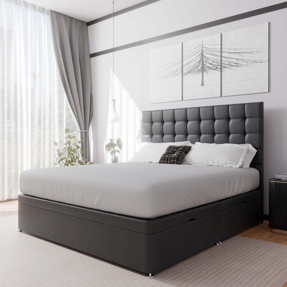 Prague Side Lift Ottoman Storage Divan Bed and Headboard