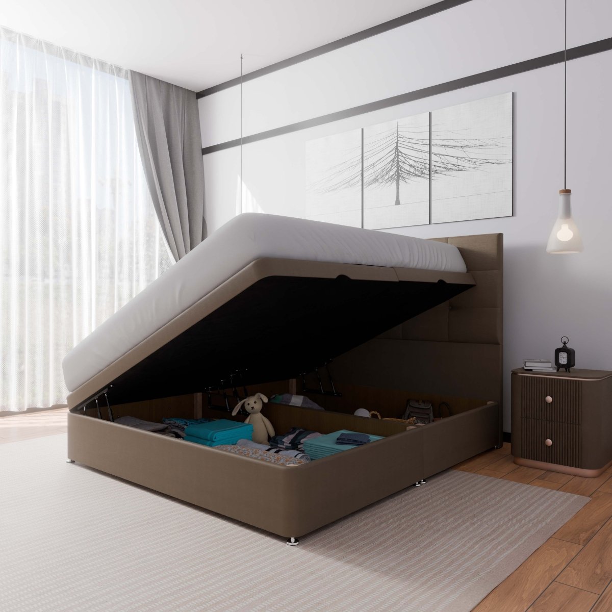 Venice Side Lift Ottoman Storage Divan Bed and Headboard